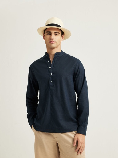 NERV - Relaxed-Fit Stretch-Linen Mandarin Collar Shirt